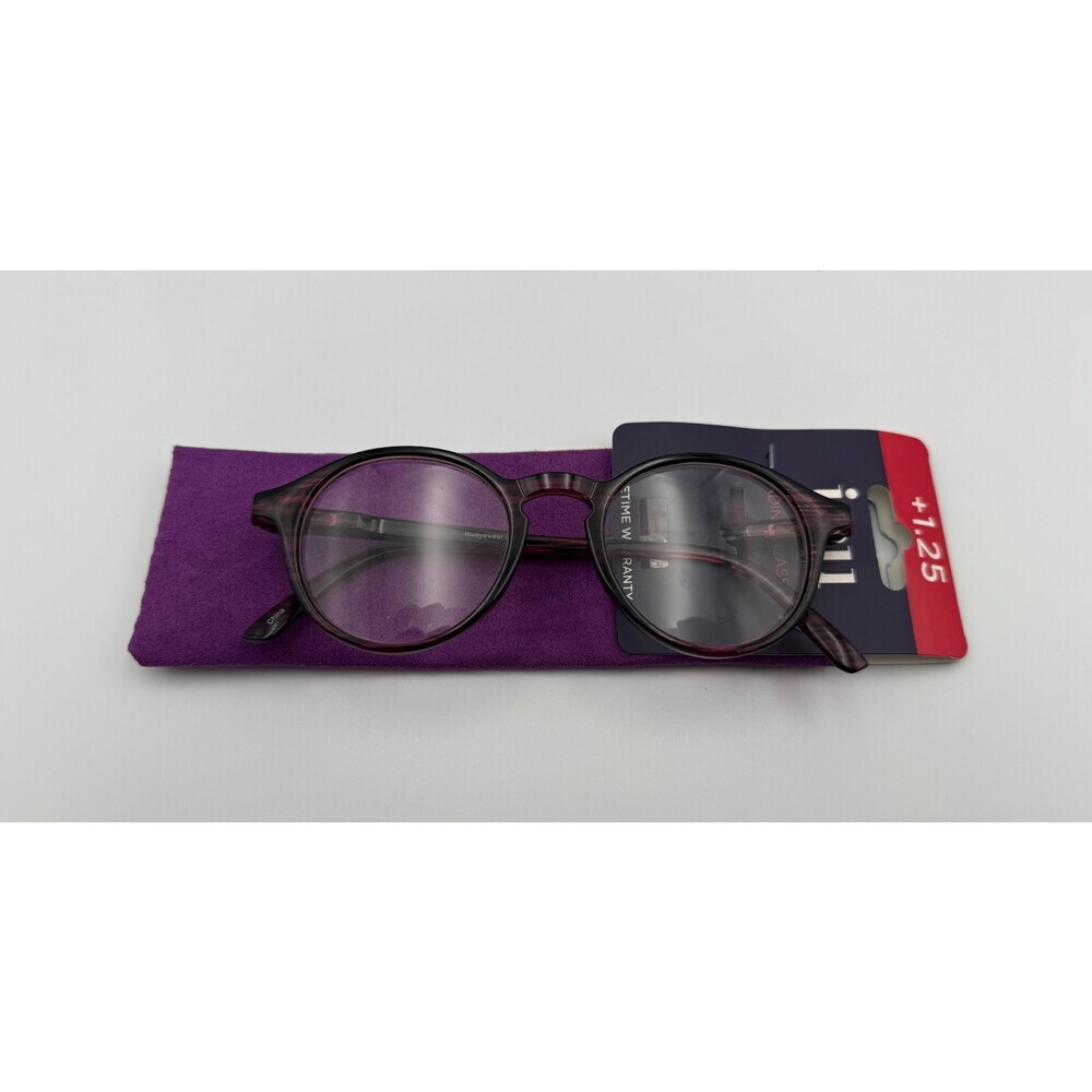 ICU Eyewear Full-Rim Reading Glasses +1.25 Magnification Round Frame With Case
